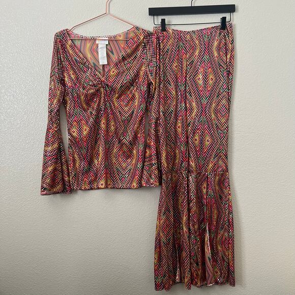 California Costumes Women's 1970s Disco Costume  Sequin Top Bell Bottom Pants - Picture 6 of 12